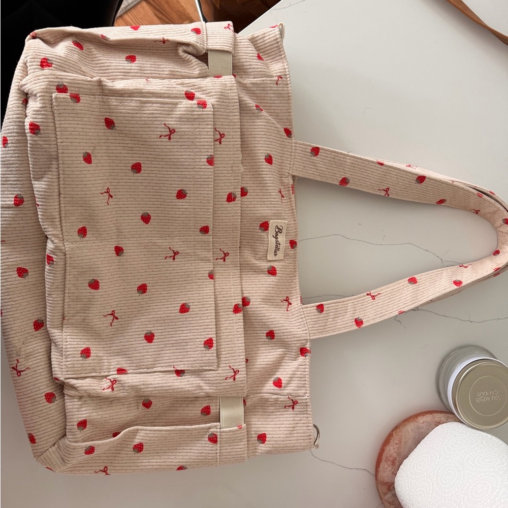 Ju-Ju-Be Cream Tote with Red Strawberry Accents